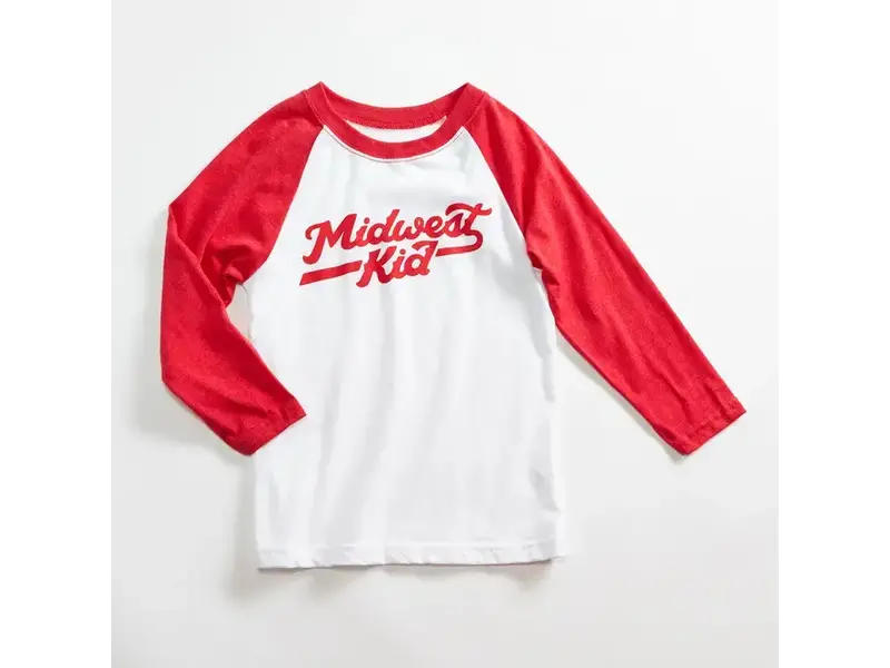 Orchard Street Apparel Midwest Kid White/ Heather Red Kids Raglan 4T