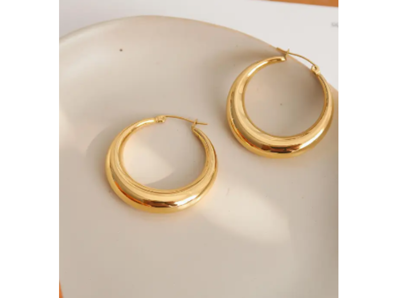 MAIQ Accessories Galene Non-Tarnish Classic Large Hoop Earring - Gold
