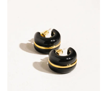 Arlo 18K Gold Small C Hoop Earring - Black