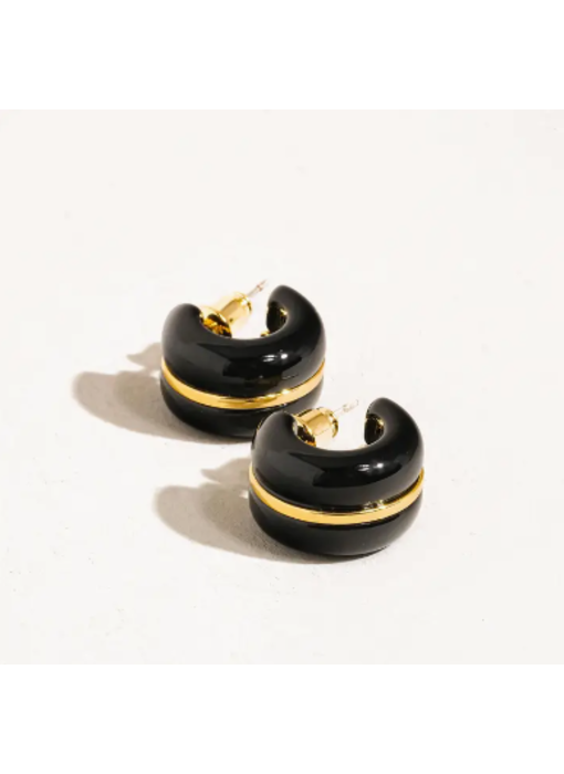 Arlo 18K Gold Small C Hoop Earring - Black