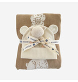 The Blueberry Hill Honey Bear Baby Gift Set | Blanket, Rattle Teether & Hat