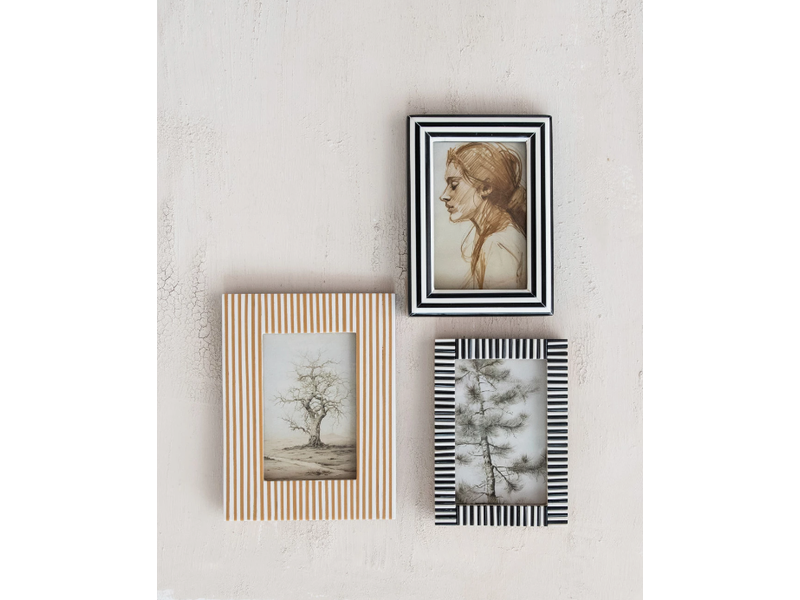 Creative Co-OP Striped Photo Frame, Black & White - 4" x 6"