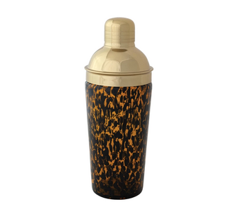 Confetti Glass Cocktail Shaker w/ Stainless Steel Top, Tortoise Shell & Gold Finish; 20oz.