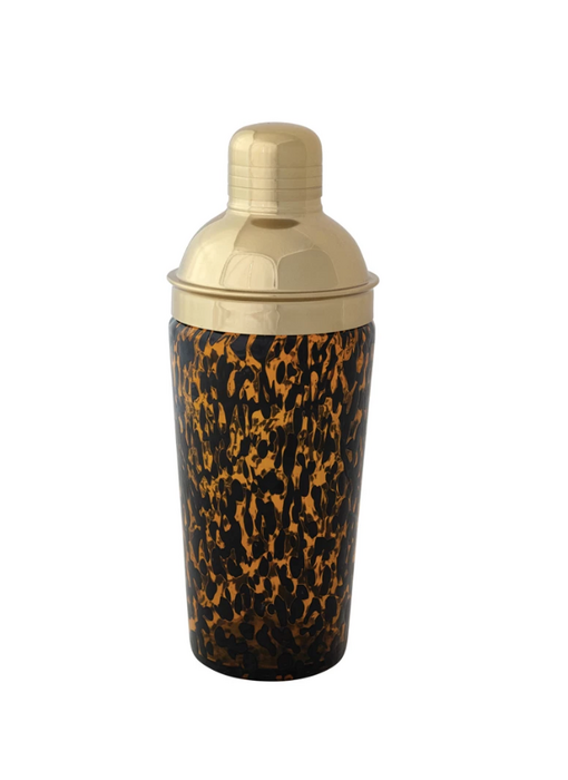 Confetti Glass Cocktail Shaker w/ Stainless Steel Top, Tortoise Shell & Gold Finish; 20oz.
