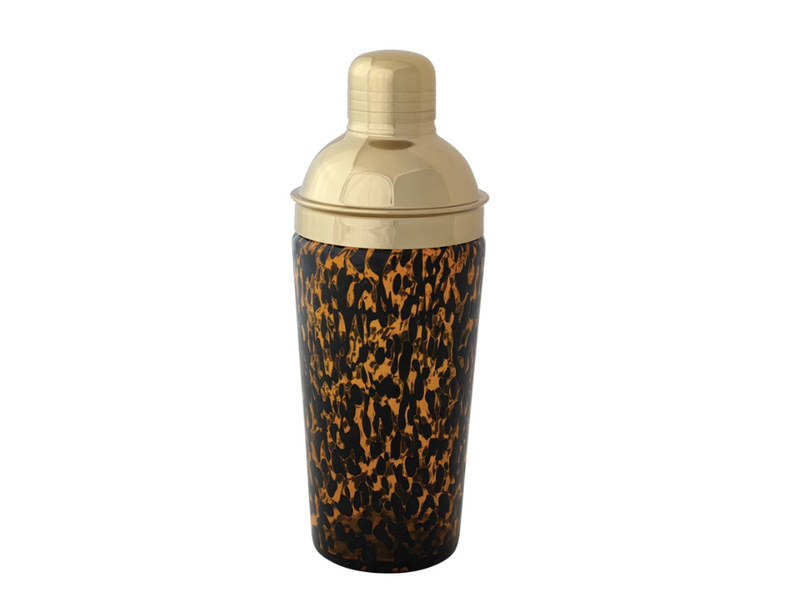 Creative Co-OP Confetti Glass Cocktail Shaker w/ Stainless Steel Top, Tortoise Shell & Gold Finish; 20oz.