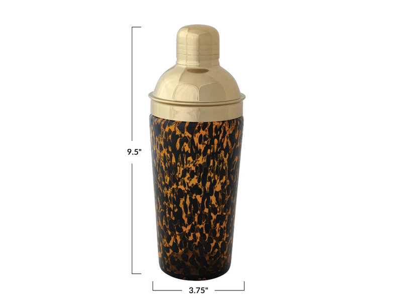 Creative Co-OP Confetti Glass Cocktail Shaker w/ Stainless Steel Top, Tortoise Shell & Gold Finish; 20oz.