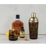 Creative Co-OP Confetti Glass Cocktail Shaker w/ Stainless Steel Top, Tortoise Shell & Gold Finish; 20oz.