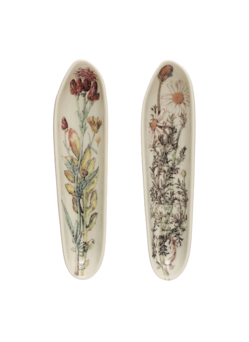 Stoneware Platter w/ Florals, 2 Assorted Patterns