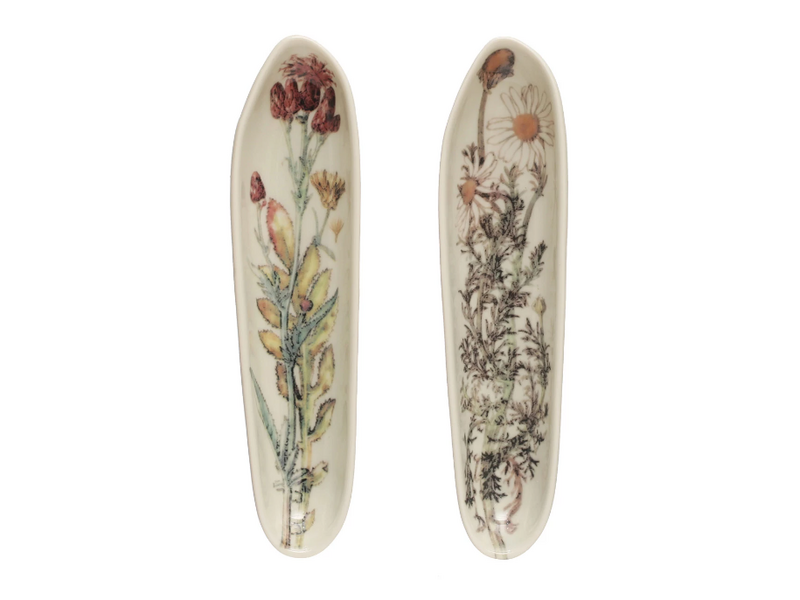 Creative Co-OP Stoneware Platter w/ Florals, 2 Assorted Patterns