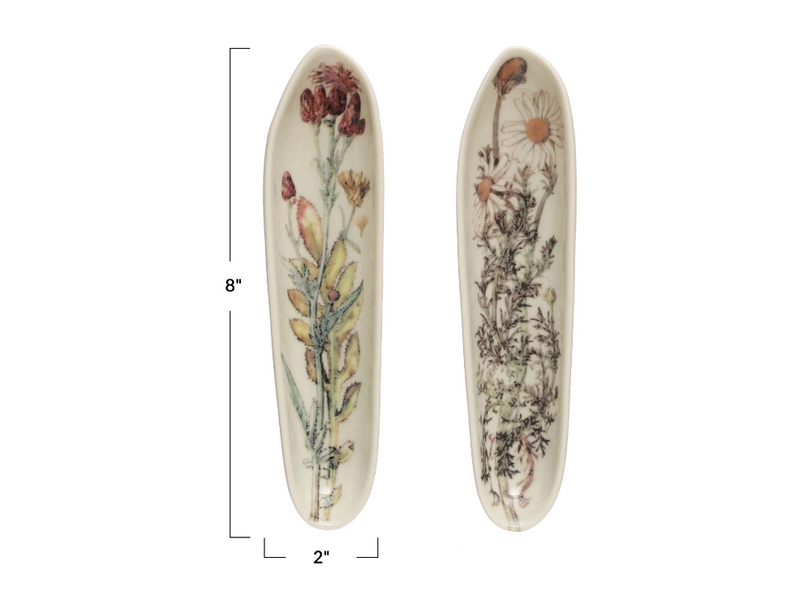 Creative Co-OP Stoneware Platter w/ Florals, 2 Assorted Patterns
