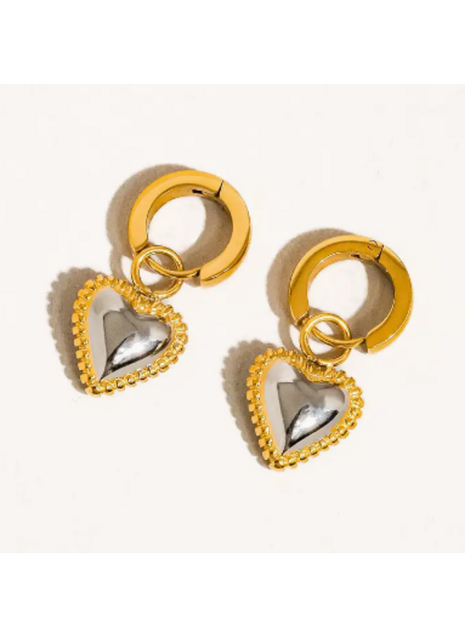 Savon 18K Non-Tarnish Two Tone Classic Heart Earring