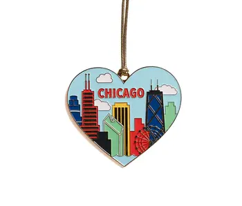 Chicago Skyline Heart Enamel Holiday Ornament