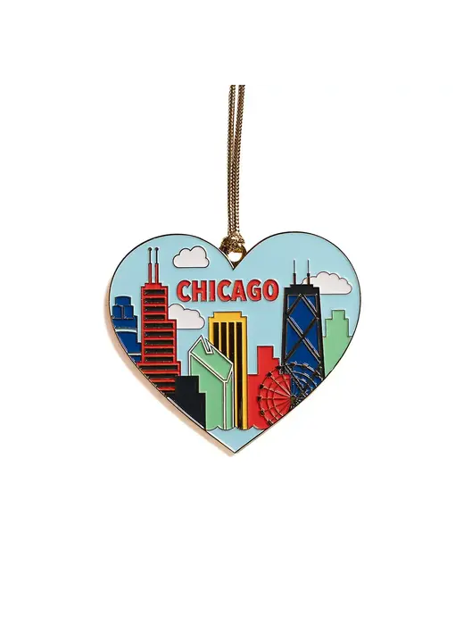 Chicago Skyline Heart Enamel Holiday Ornament