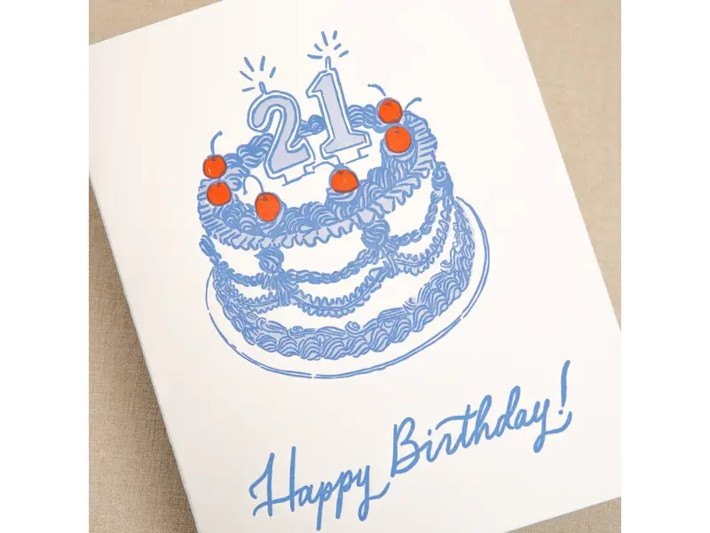 Kindred Letterpress 21st Birthday Cake Card