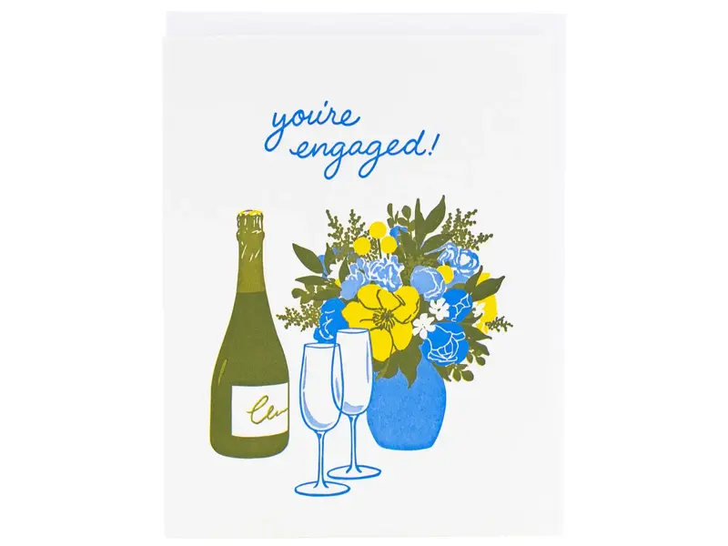Smudge Ink Champagne Toast Engagement Card