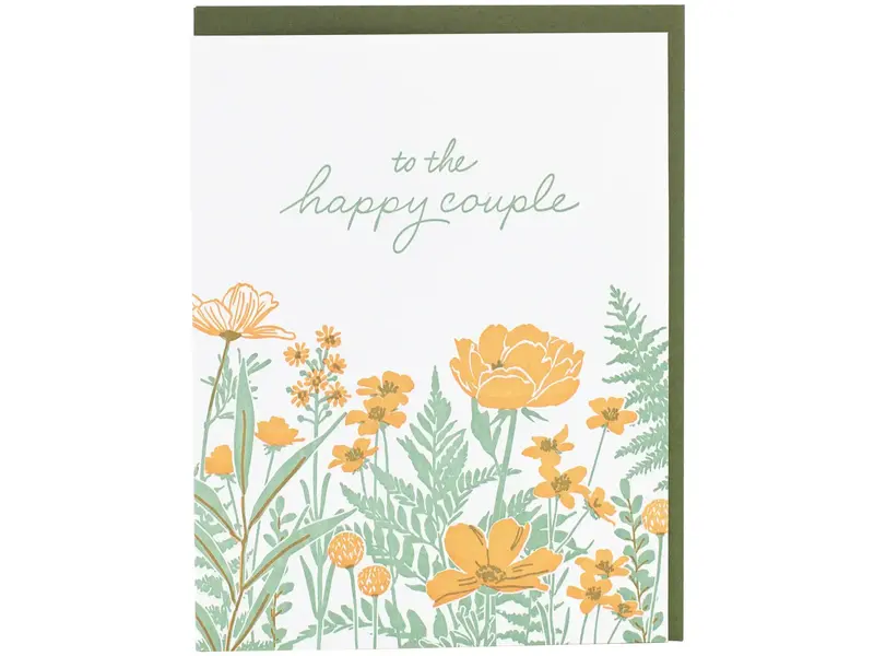 Smudge Ink Field of Flowers Wedding Card