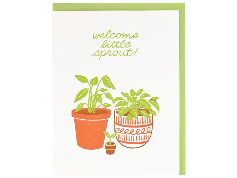 Smudge Ink Plant Sprout Baby Card