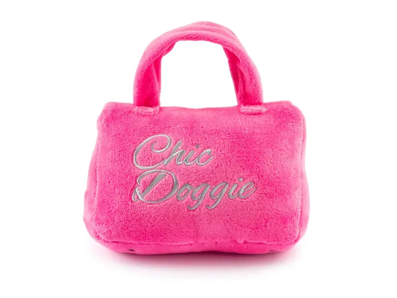 Huate Diggity Dog Barkin Bag - *Chic Doggie* Pink w/ Scarf Squeaker Dog Toy