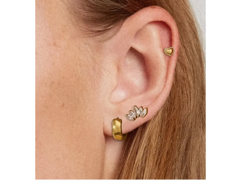 MAIQ Accessories Anouk 18K Gold Non-Tarnish Hearts, Hoops &Cz Earring - Set of 3