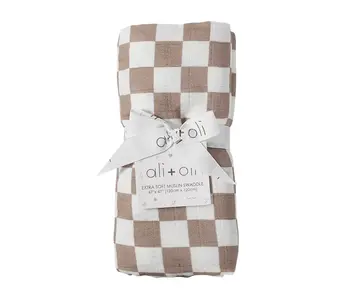 Bamboo Muslin Swaddle Blanket (Mocha Checkers)
