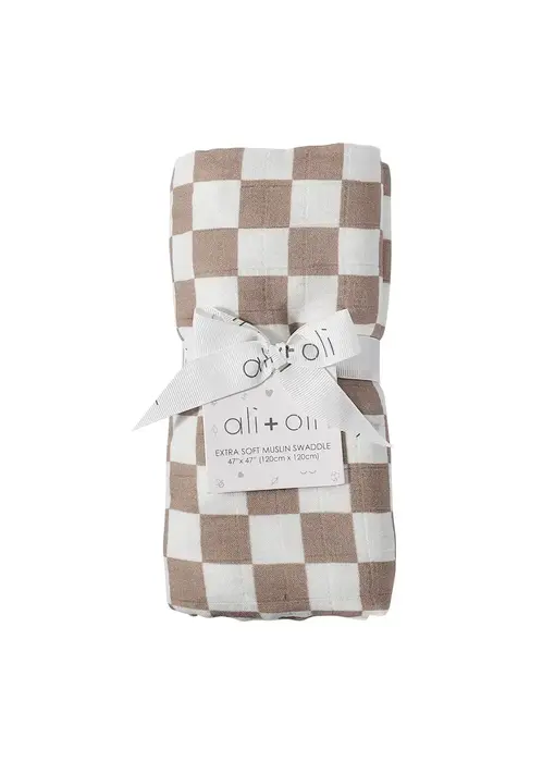 Bamboo Muslin Swaddle Blanket (Mocha Checkers)