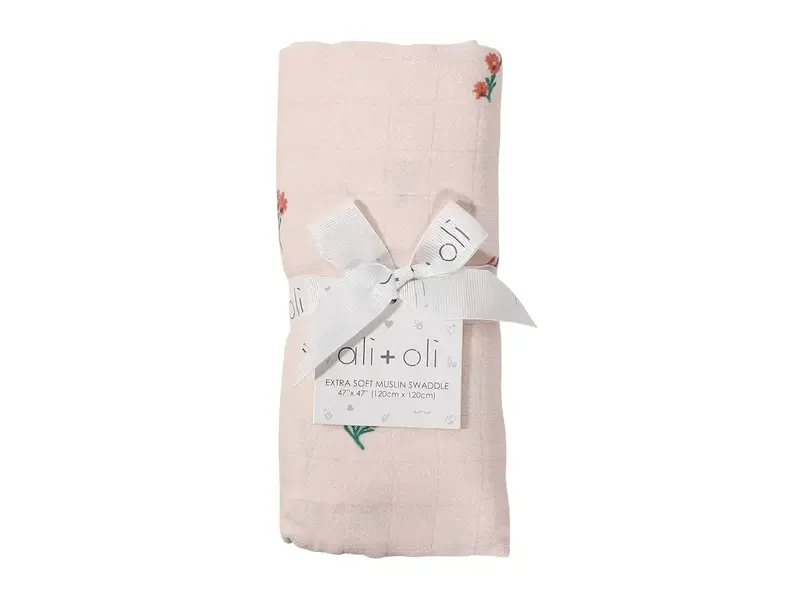 Ali + Oli Bamboo Muslin Swaddle Blanket (Petite Posies)