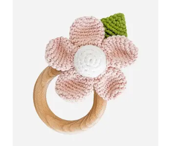 Teether Flower Pink Cotton Crochet Rattle Baby Toy