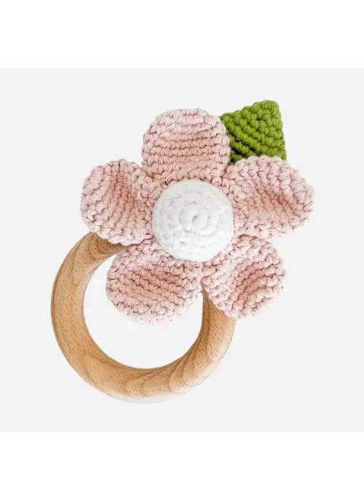 Teether Flower Pink Cotton Crochet Rattle Baby Toy