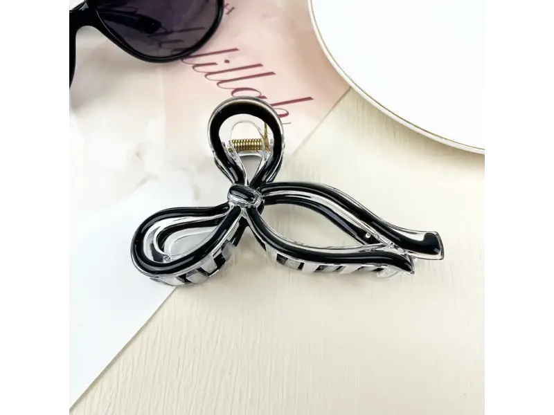 SoapElenGlen Jelly Color Bow Hair Clip Retro Simple Claw Clips - black