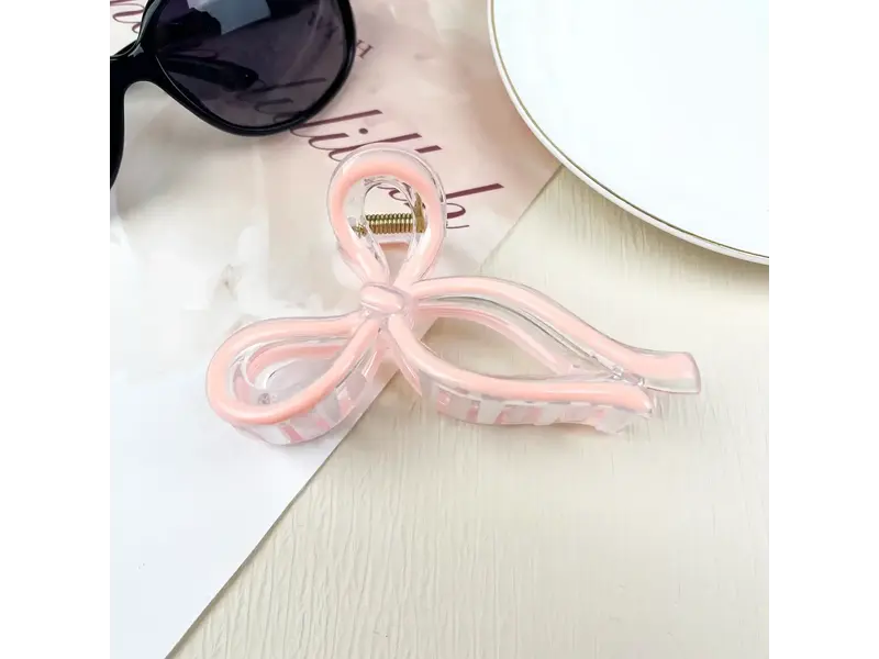 SoapElenGlen Jelly Color Bow Hair Clip Retro Simple Claw Clips - pink