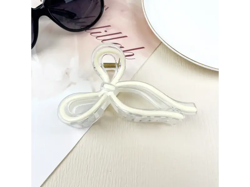 SoapElenGlen Jelly Color Bow Hair Clip Retro Simple Claw Clips - white