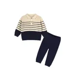 Viverano Organics Classic Stripe Polo Sweater Knit Baby Pullover & Pant Set