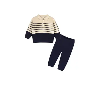 Classic Stripe Polo Sweater Knit Baby Pullover & Pant Set