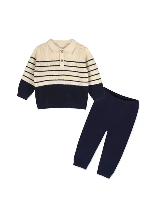 Classic Stripe Polo Sweater Knit Baby Pullover & Pant Set