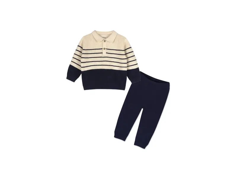 Viverano Organics Classic Stripe Polo Sweater Knit Baby Pullover & Pant Set