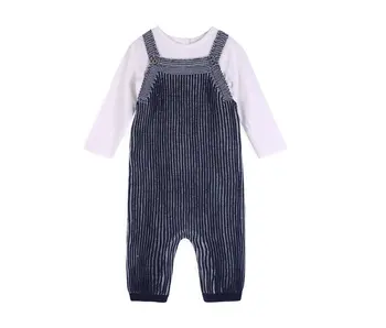 Denim Blue Rib Knit Baby Overall Set (Organic Cotton)