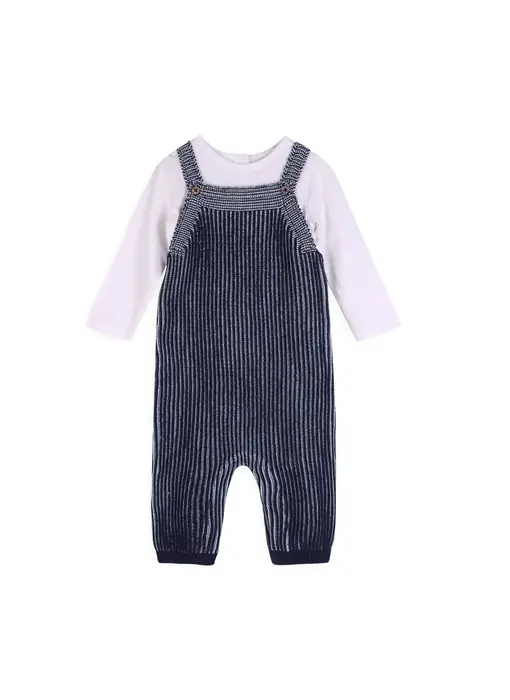 Denim Blue Rib Knit Baby Overall Set (Organic Cotton)