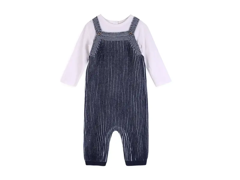 Viverano Organics Denim Blue Rib Knit Baby Overall Set (Organic Cotton)