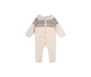 Fair Isle Jacquard Sweater Knit Baby Hooded Jumpsuit