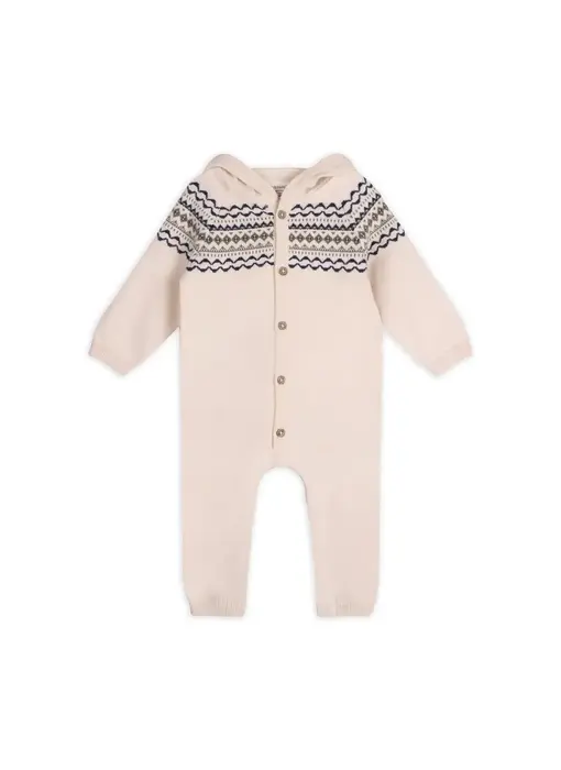 Fair Isle Jacquard Sweater Knit Baby Hooded Jumpsuit
