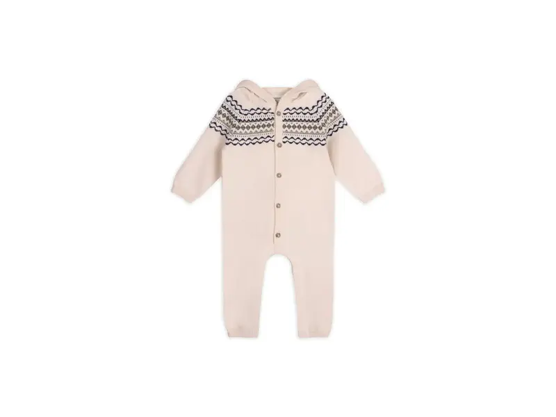 Viverano Organics Fair Isle Jacquard Sweater Knit Baby Hooded Jumpsuit