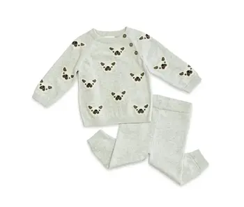 Frenchie Puppy Jacquard Knit Baby Pullover + Pants Organic