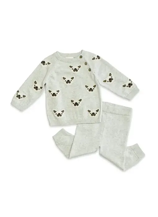 Frenchie Puppy Jacquard Knit Baby Pullover + Pants Organic