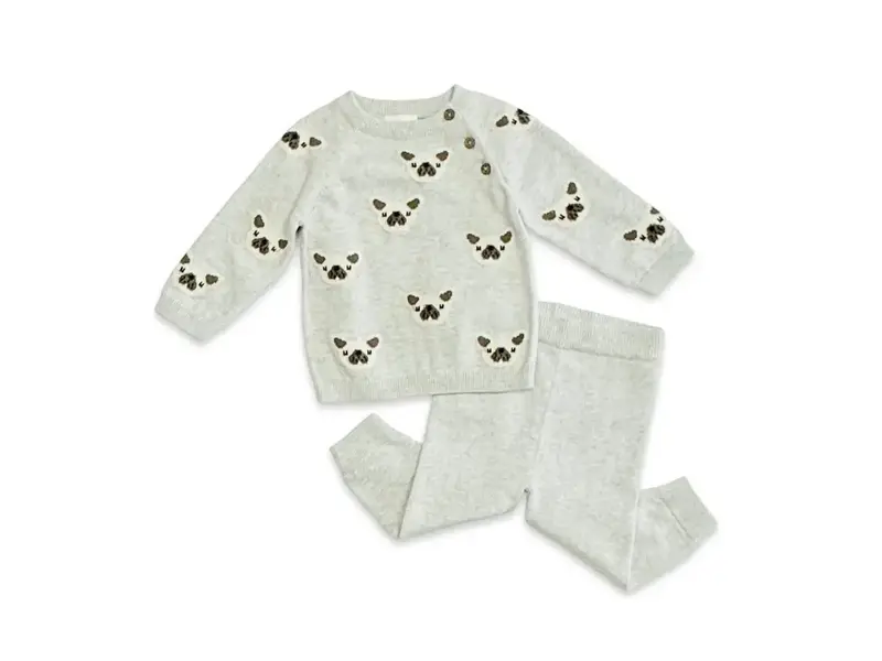 Viverano Organics Frenchie Puppy Jacquard Knit Baby Pullover + Pants Organic