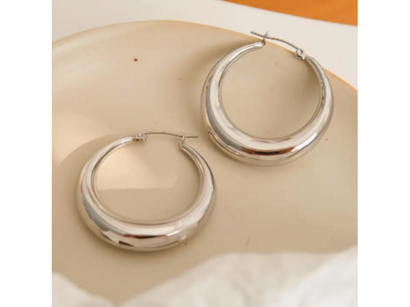 MAIQ Accessories Galene Non-Tarnish Classic Large Hoop Earring - Silver