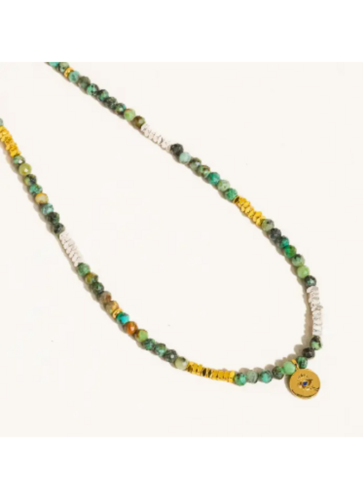 Lahina Green Boho Handmade Stone Eye Necklace
