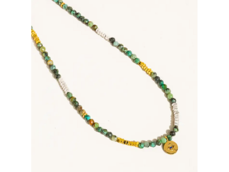 MAIQ Accessories Lahina Green Boho Handmade Stone Eye Necklace