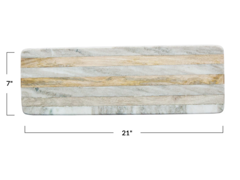 Creative Co-OP Marble & Mango Wood Cheese/Cutting Board w/ Stripes