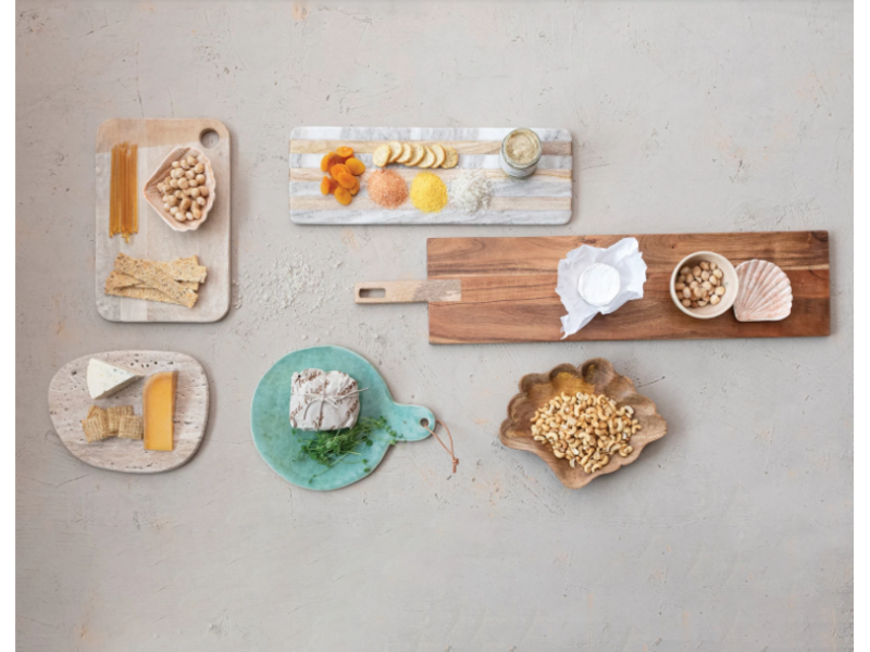 Creative Co-OP Marble & Mango Wood Cheese/Cutting Board w/ Stripes