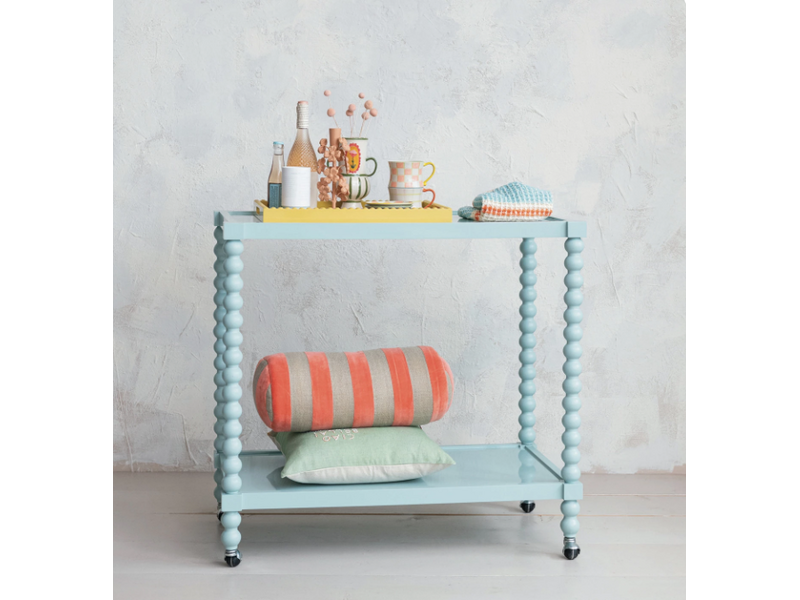 Creative Co-OP Blue Lacquered 2-Tier Bar Cart